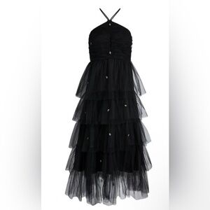 Likely Women Black Shane Tiered Tulle Halter Neck Maxi Dress Size 0